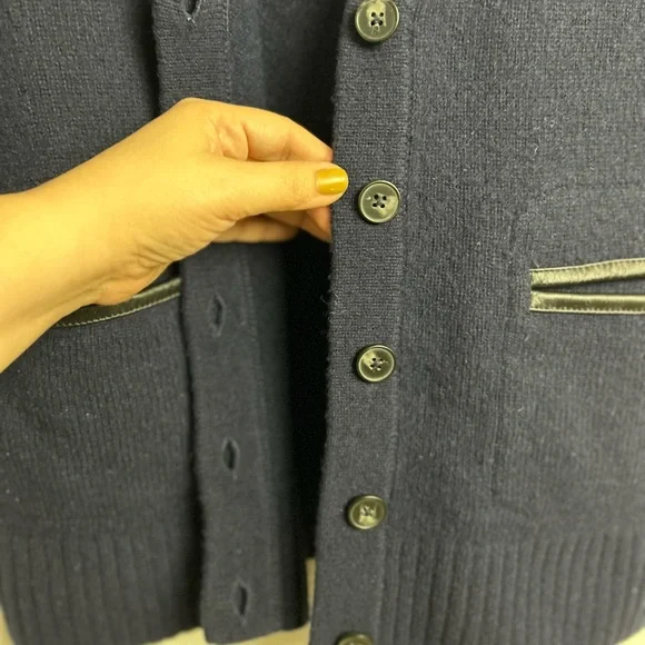 Madewell lambs wool w/ 100% leather trim pockets & elbow patches Size XS cardi - Picture 10 of 16